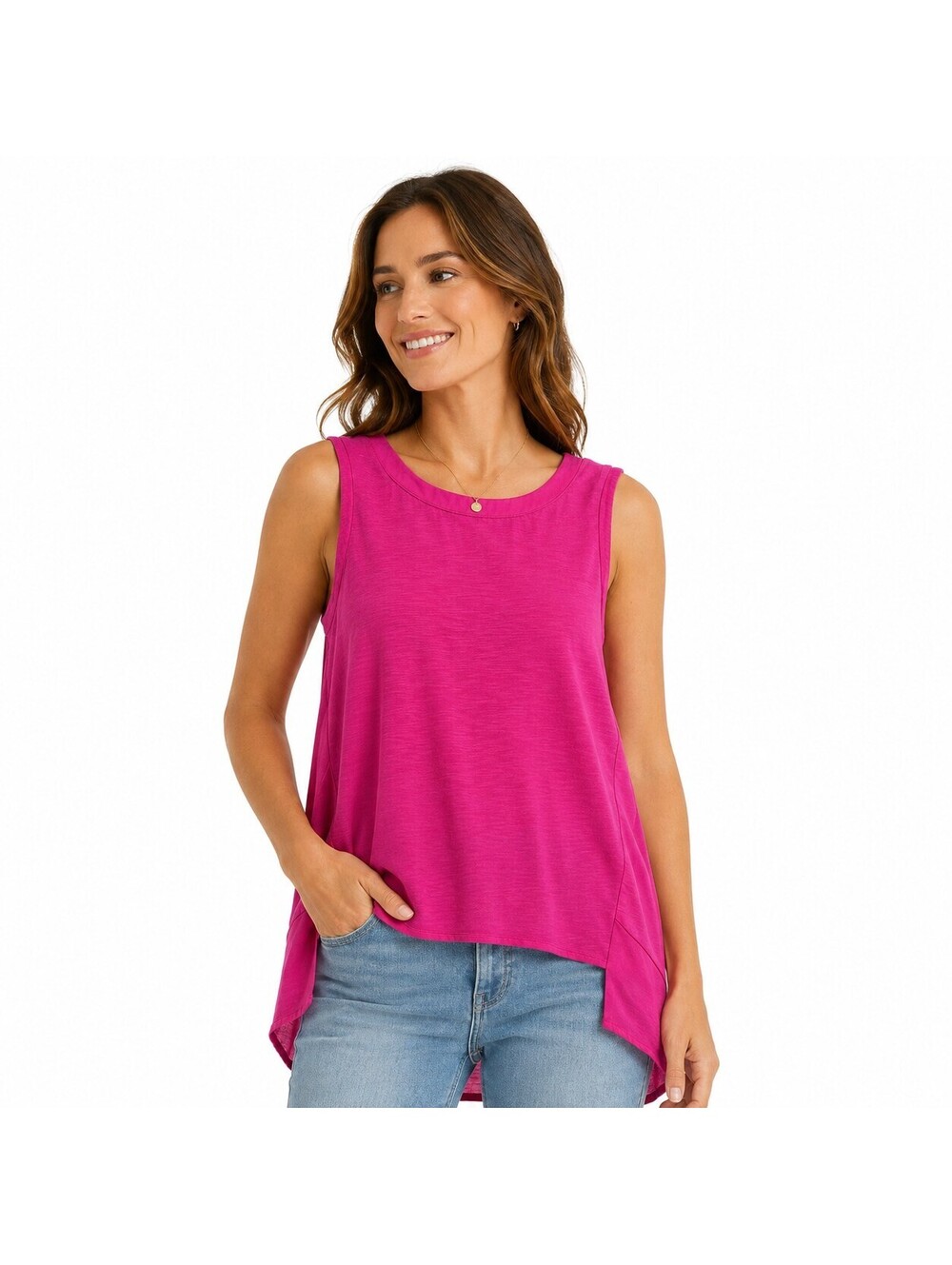 Adrienne Vittadini Women's Hot Pink Sleeveless High-Low Tank Top Size Small